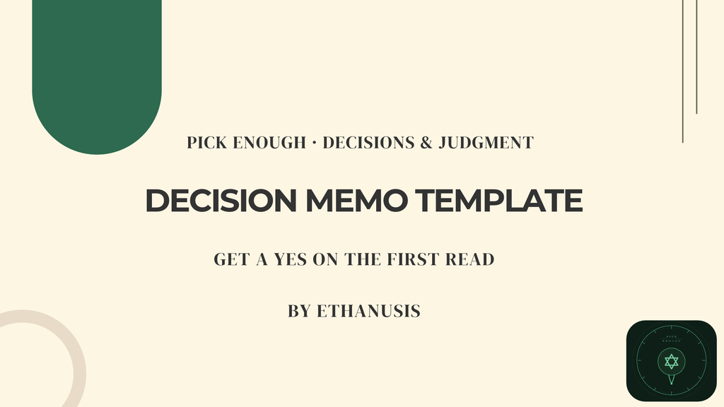 Decision memo template with options, evidence, risk tolerance and cost sections